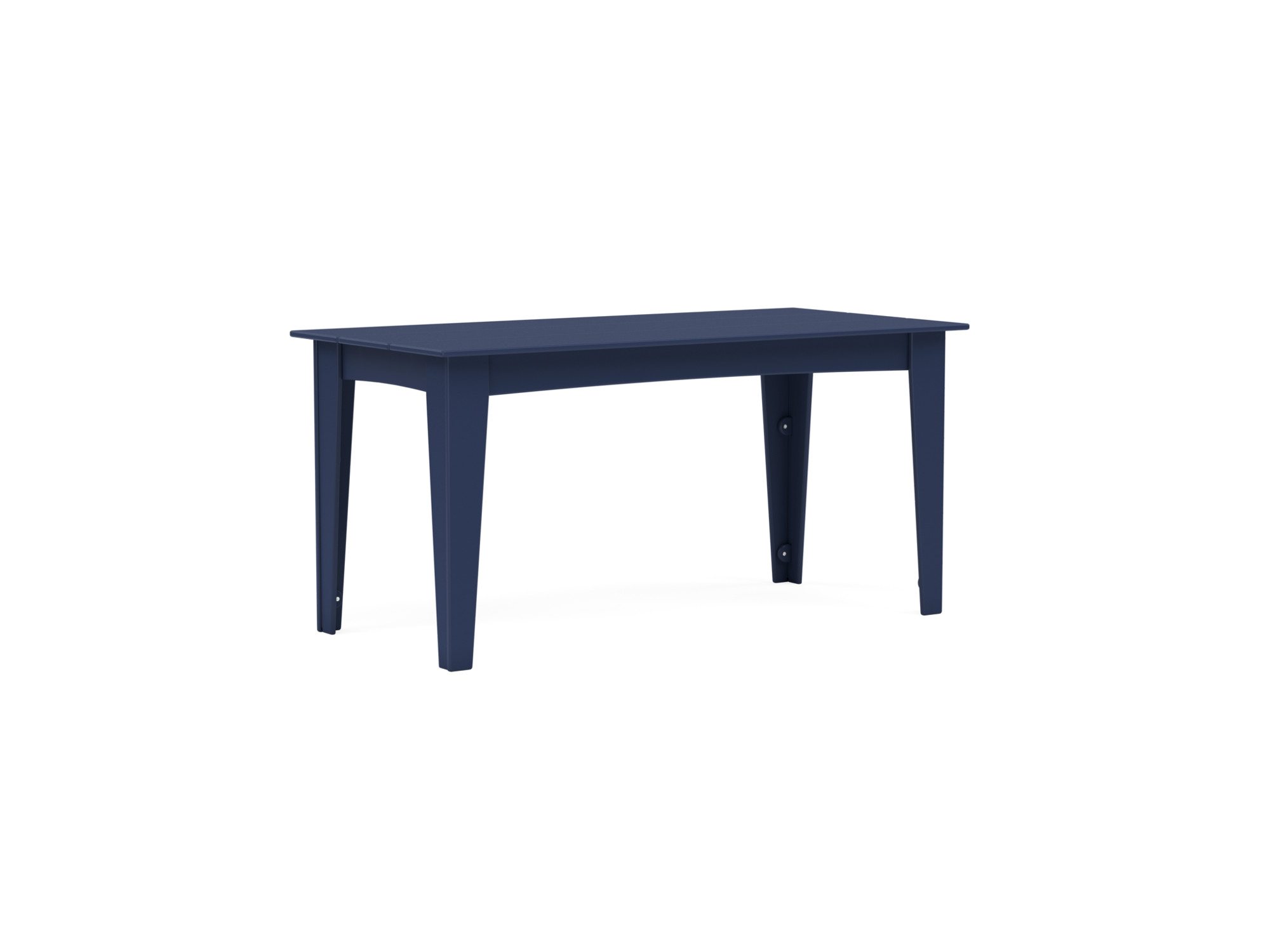 Front angle view of navy blue outdoor dining table